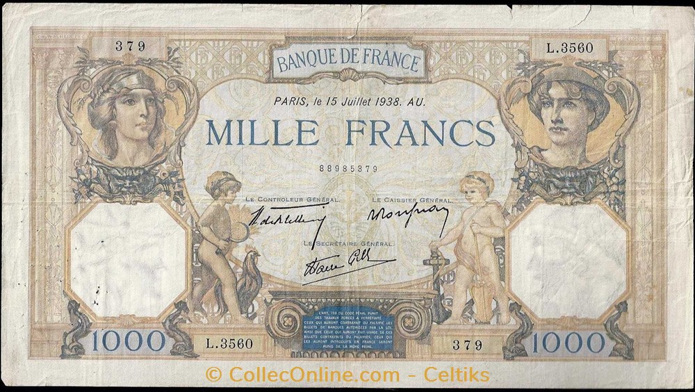 1000 francs ( CERES et MERCURE ) - type 1927 modifié billets europe france 1000 francs ceres et mercure type 1927 modifie