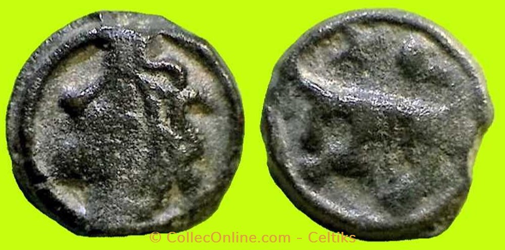 potin à la tête diabolique - cl 1 b à la croisette monnaies antiques celtes potin a la tete diabolique cl 1 b a la croisette