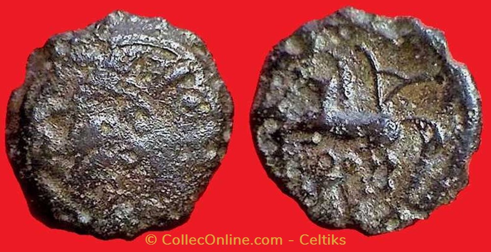 bronze au cheval au triskèle et trois annelets - b monnaies antiques celtes bronze au cheval au triskele et trois annelets b