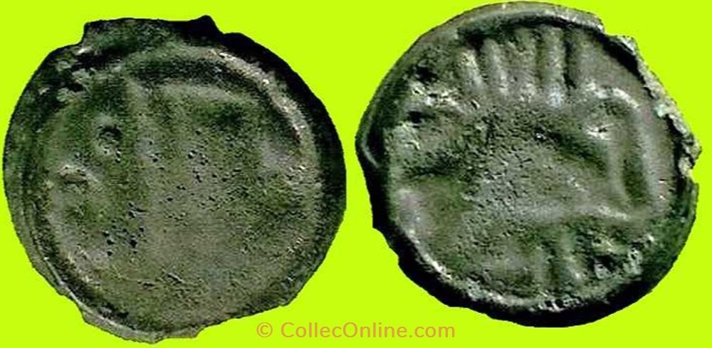 potin à la tête janiforme OYINDIA ( b) monnaies antiques celtes potin a la tete janiforme oyindia b