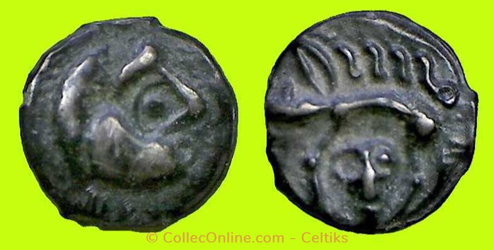 monnaies antiques celtes potin a la tete humaine sous le sanglier tete a droite