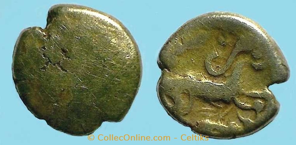 quart de statère au cheval androcéphale et au personnage ailé monnaies antiques celtes quart de statere au cheval androcephale et au personnage aile