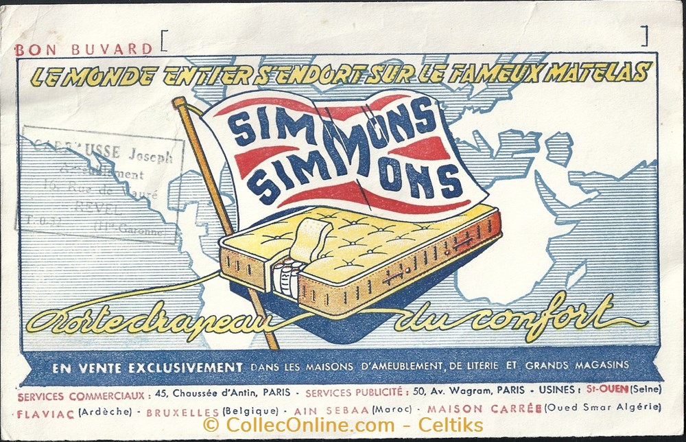 buvard - matelas SIMMONS objets publicitaires buvards buvard matelas simmons