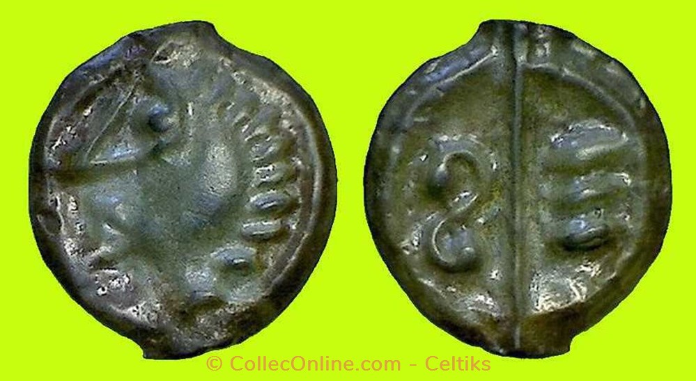 potin aux chevrons tête hirsute aux petites mèches - a monnaies antiques celtes potin aux chevrons tete hirsute aux petites meches a