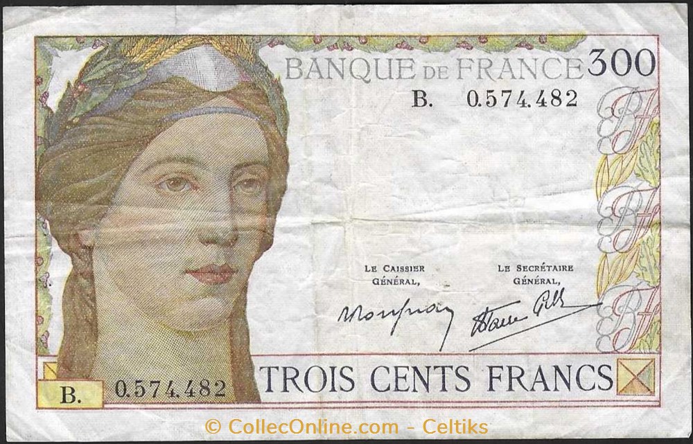 300 francs ( CERES ) - type 1938 billets europe france 300 francs ceres type 1938