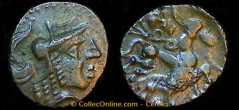 monnaies antiques celtes quinaire a la tete casquee a droite au sanglier