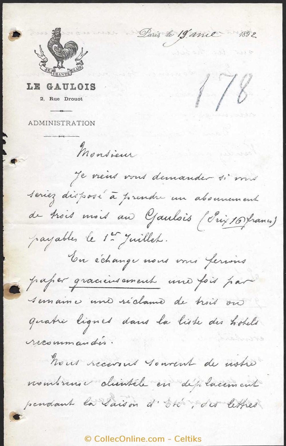 facture - LE GAULOIS documents anciens factures commerciaux facture le gaulois