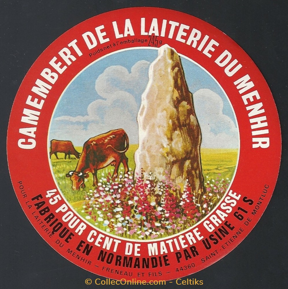 FROMAGE - camembert " laiterie du menhir " vieux papiers etiquettes fromage camembert laiterie du menhir