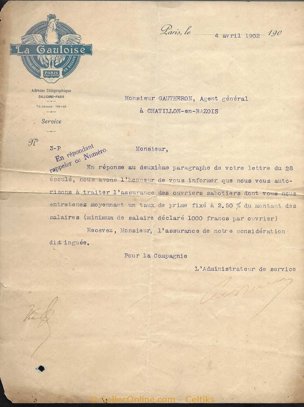 facture - la gauloise documents anciens factures commerciaux facture la gauloise