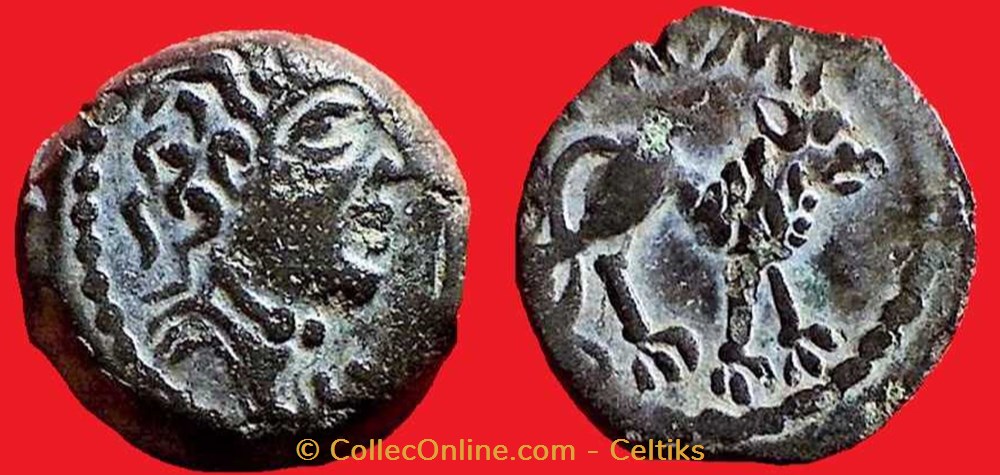 bronze AOIIDIAC / A.HIR.IMP au lion * monnaies antiques celtes bronze aoiidiac a hir imp au lion