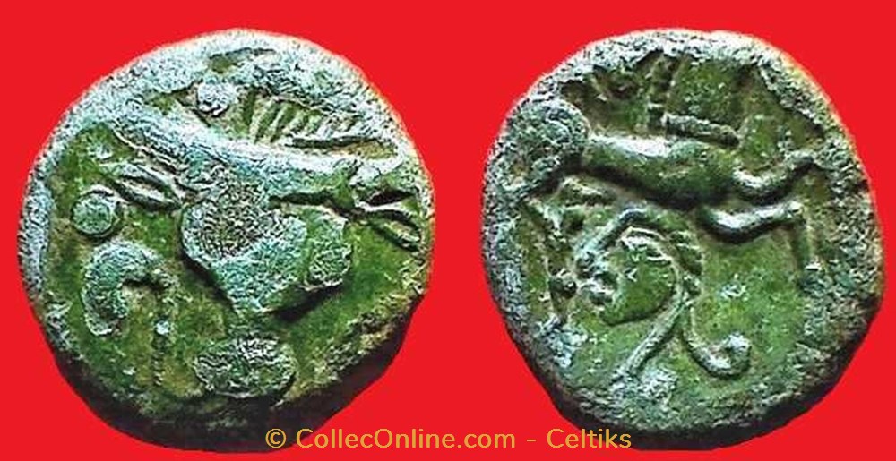 monnaies antiques celtes bronze au bucrane et a la tete humaine