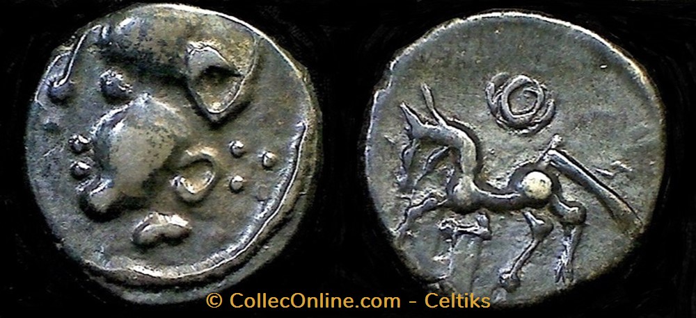 denier à la tête casquée - type 2b monnaies antiques celtes denier a la tete casquee type 2b