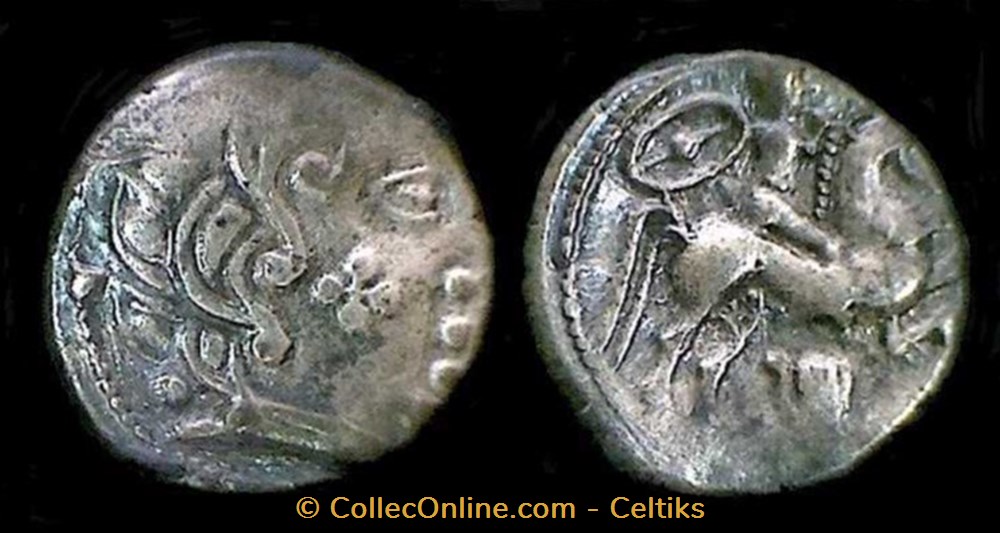monnaies antiques celtes drachme au cavalier et a la main joue tatouee b