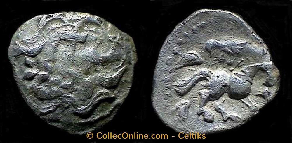DT 446 - denier aux sangliers affrontés et au cheval monnaie antique av jc ap gauloise dt 446 denier aux sangliers affrontes et au cheval