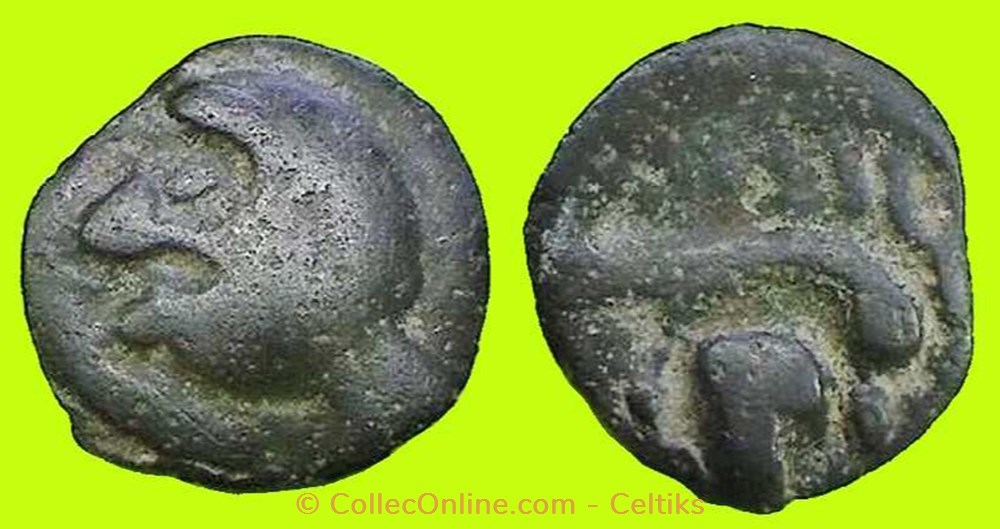 potin à la tête humaine sous le sanglier - 20.1 monnaies antiques celtes potin a la tete humaine sous le sanglier 20 1