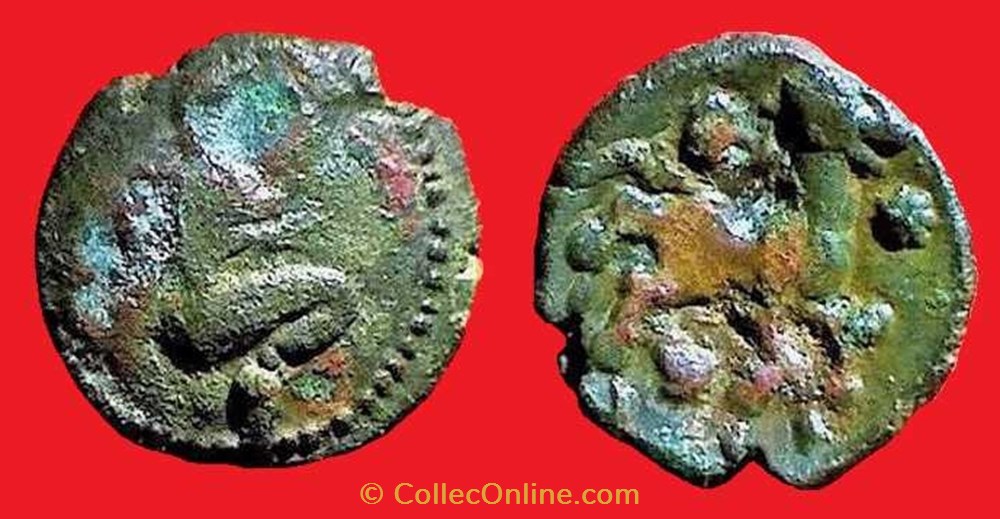 monnaies antiques celtes bronze au personnage agenouille