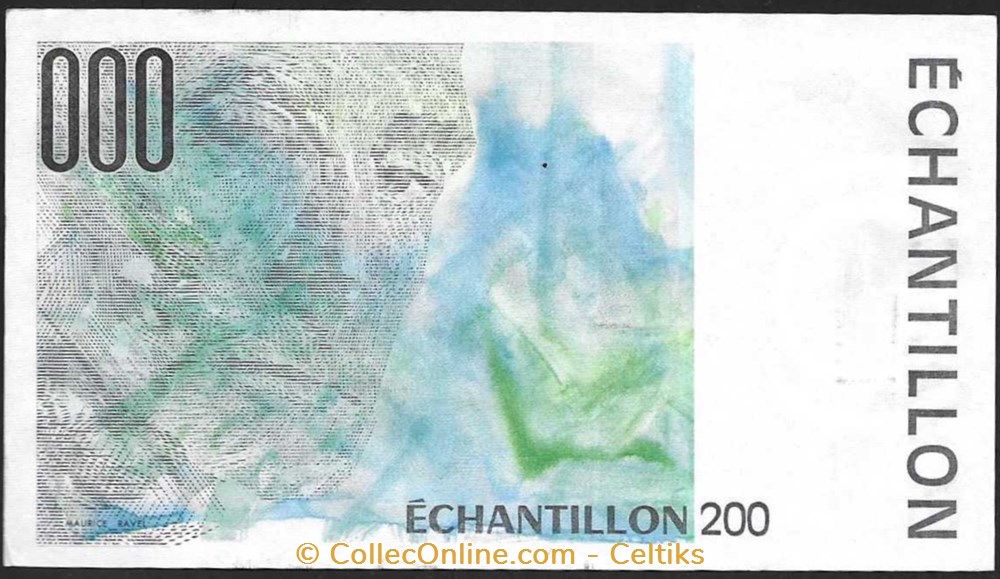échantillon 200 francs RAVEL billets europe france echantillon 200 francs ravel