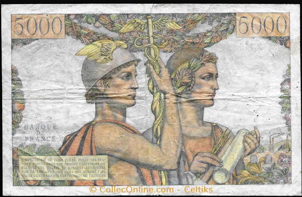 5000 francs ( terre et mer ) - type 1949 billets europe france 5000 francs terre et mer type 1949