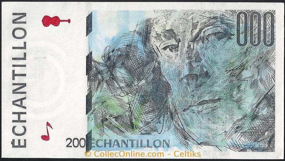 échantillon 200 francs RAVEL billets europe france echantillon 200 francs ravel