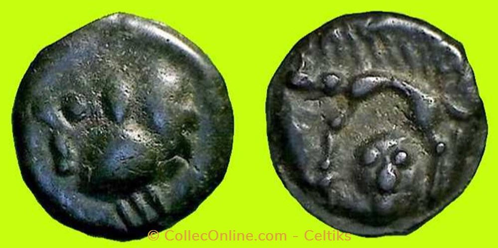 potin à la tête humaine sous le sanglier - 19.2 monnaies antiques celtes potin a la tete humaine sous le sanglier 19 2