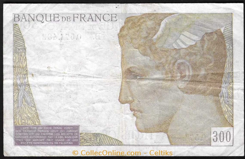 300 francs ( CERES ) - type 1938 billets europe france 300 francs ceres type 1938
