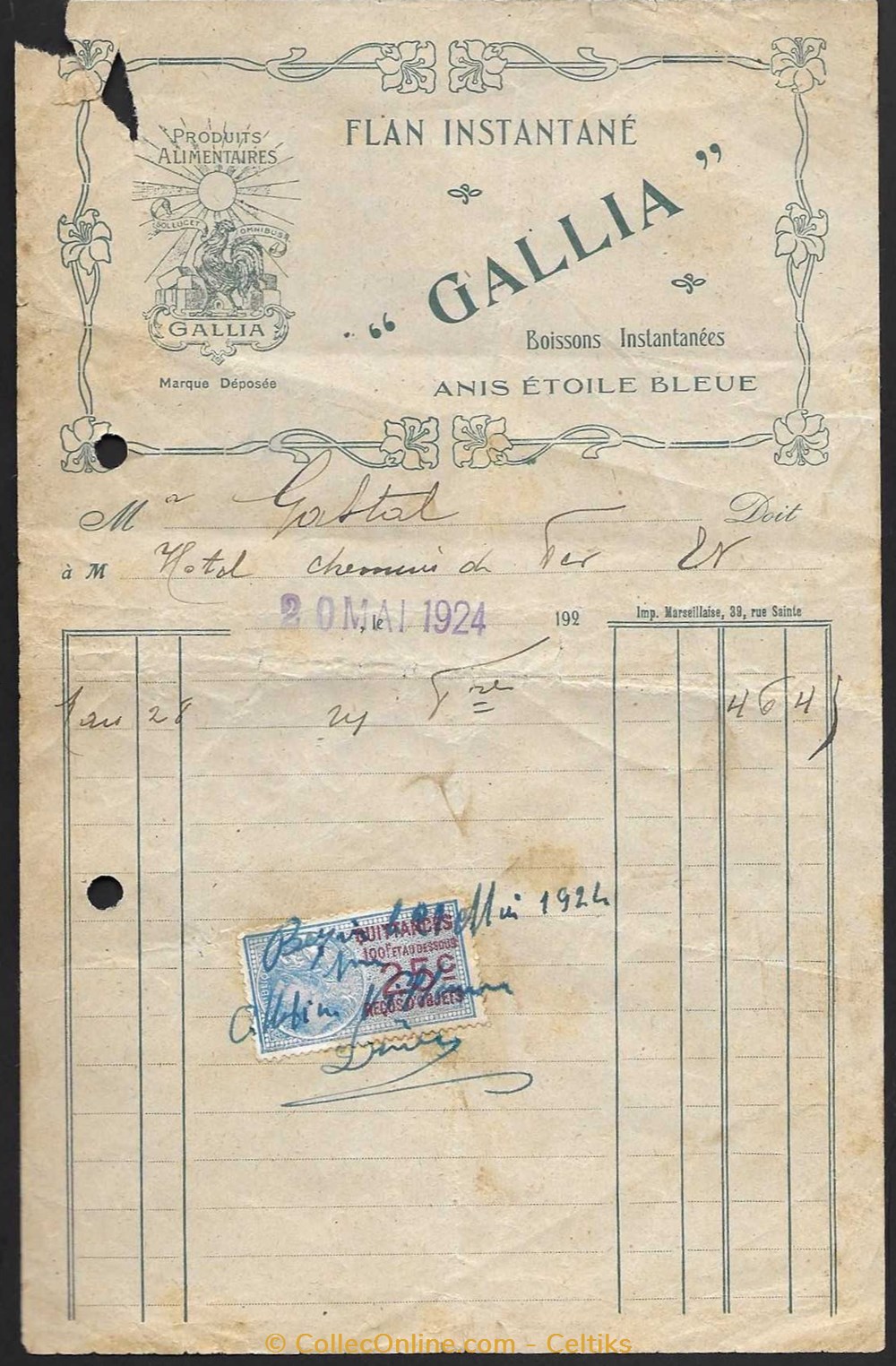 facture - GALLIA documents anciens factures commerciaux facture gallia