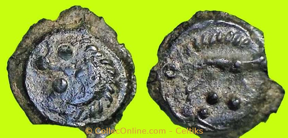 potin à la face aux globules et cheveux hirsutes monnaies antiques celtes potin a la face aux globules et cheveux hirsutes