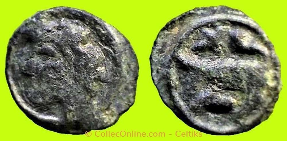 potin à la tête diabolique - cl 1 a à la croisette monnaies antiques celtes potin a la tete diabolique cl 1 a a la croisette
