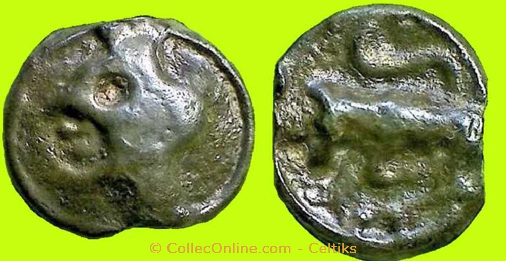 potin à la tête diabolique - cl 5 monnaies antiques celtes potin a la tete diabolique cl 5