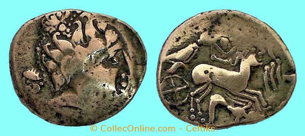 statère d'électrum " à l'aigrette " au décor en demi fleur monnaies antiques celtes statere electrum a aigrette au decor en demi fleur