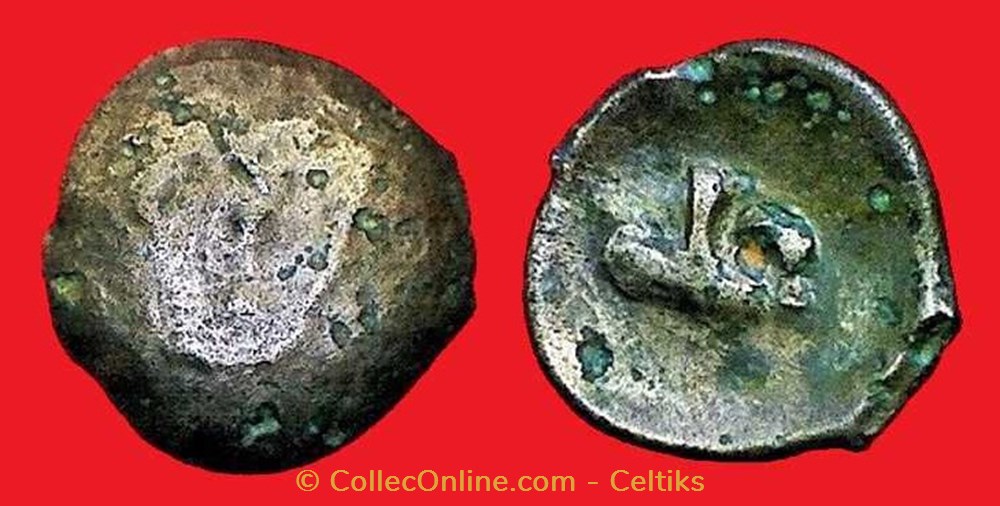 bronze à la tête de face et au swastika monnaies antiques celtes bronze a la tete de face et au swastika