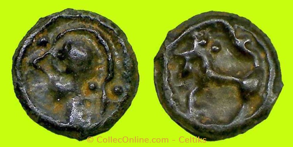 potin à la tête casquée et au cheval * monnaies antiques celtes potin a la tete casquee et au cheval