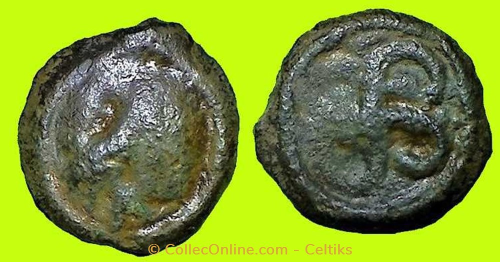 potin au crâne et au swastika - b monnaies antiques celtes potin au crane et au swastika b