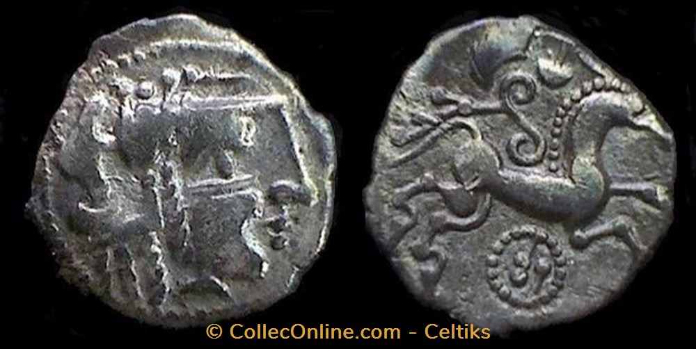 monnaies antiques celtes quinaire a la tete casquee a annelet perle
