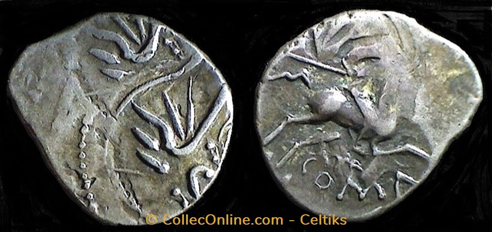 double frappe - denier au cavalier monnaie antique jc gauloise double frappe denier au cavalier