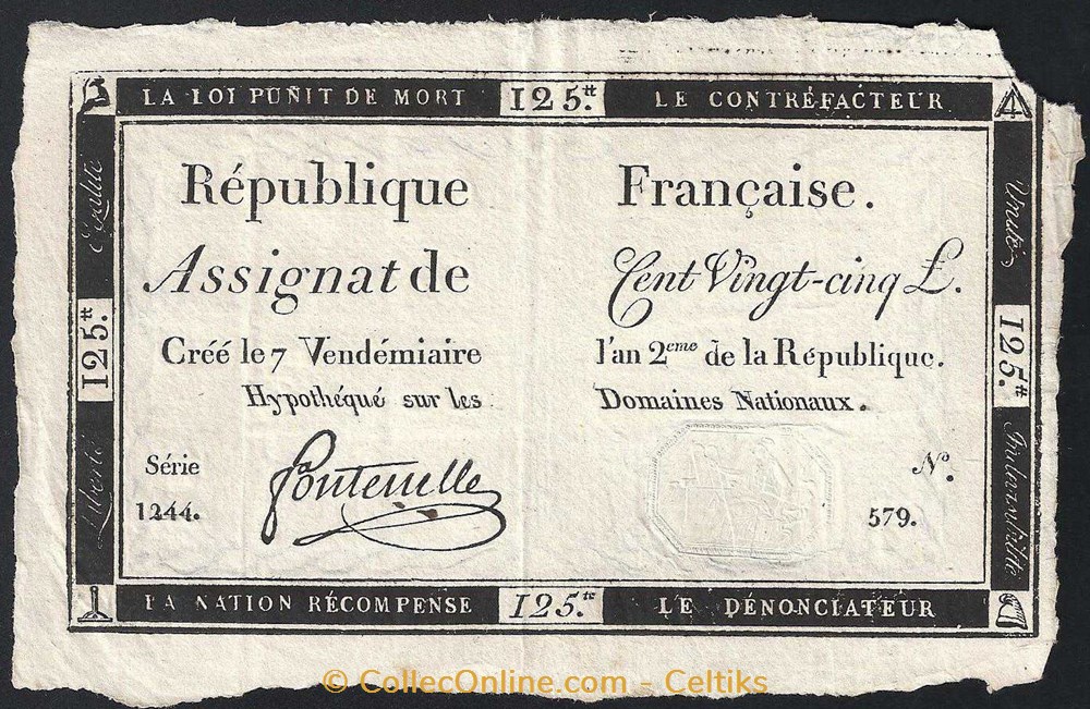 billets europe france assignat cent vingt cinq livres