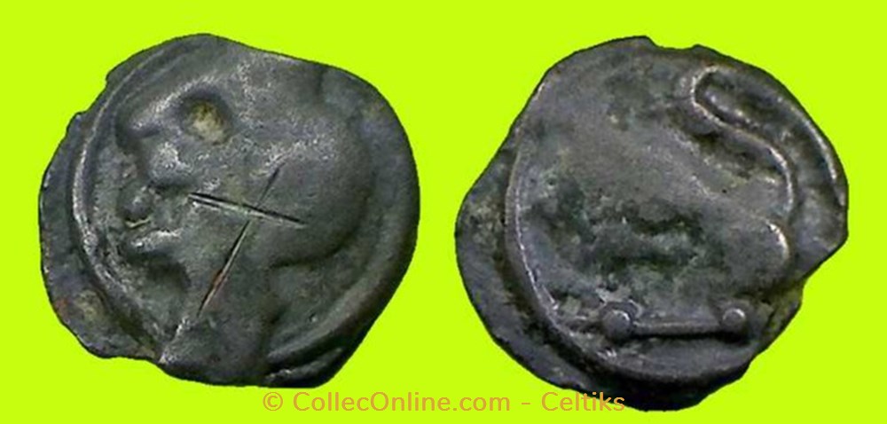 potin à la tête diabolique - cl 2 var monnaies antiques celtes potin a la tete diabolique cl 2 var