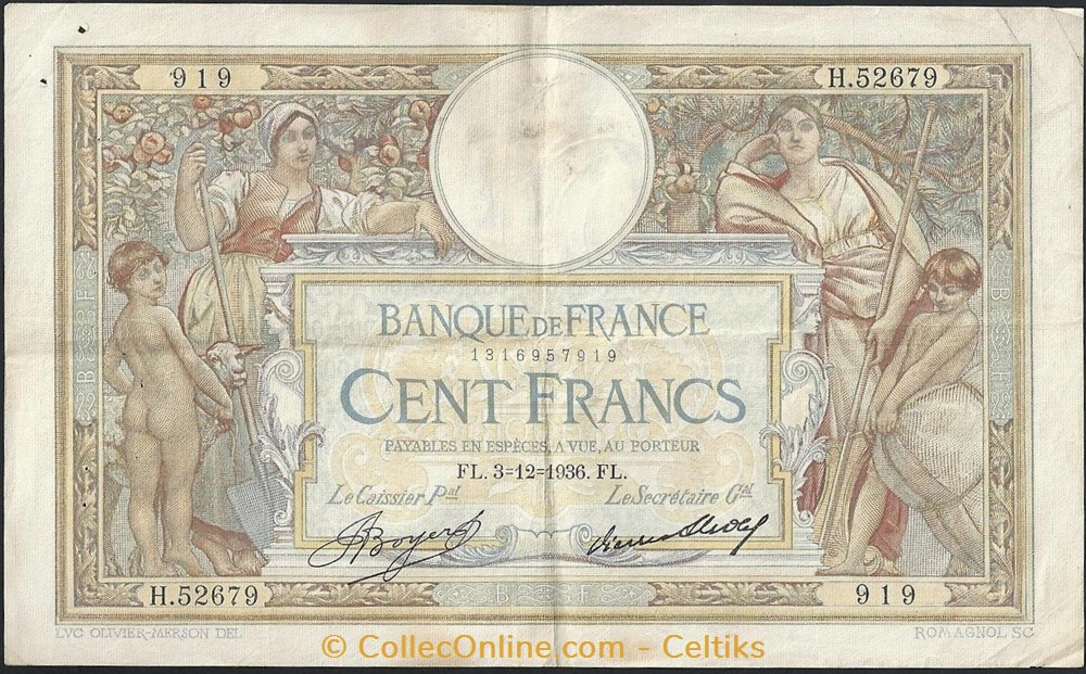 100 francs ( L. O. MERSON ) - type 1906 " grands cartouches " billets europe france 100 francs l o merson type 1906 grands cartouches