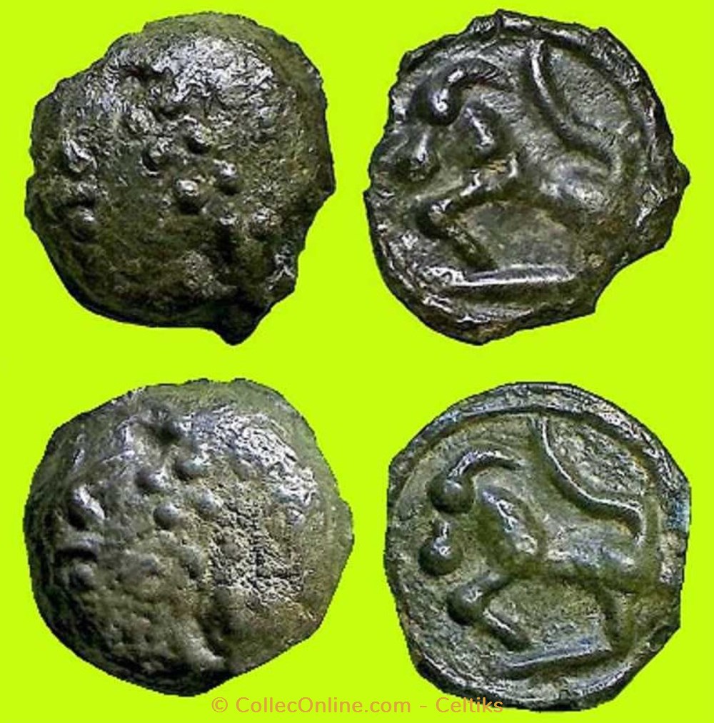 potin à la tête casquée et rangée de globules * monnaies antiques celtes potin a la tete casquee et rangee de globules