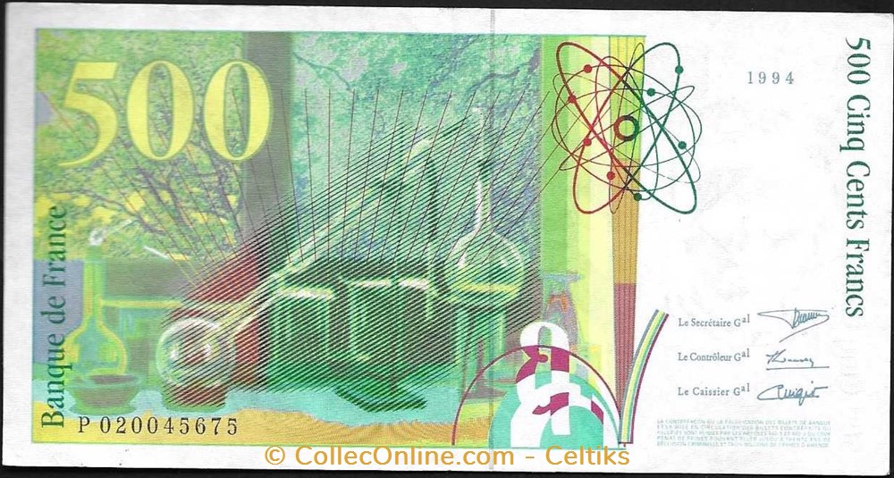 500 francs ( PIERRE et MARIE CURIE ) - type 1993 modifié billets europe france 500 francs pierre et marie curie type 1993 modifie