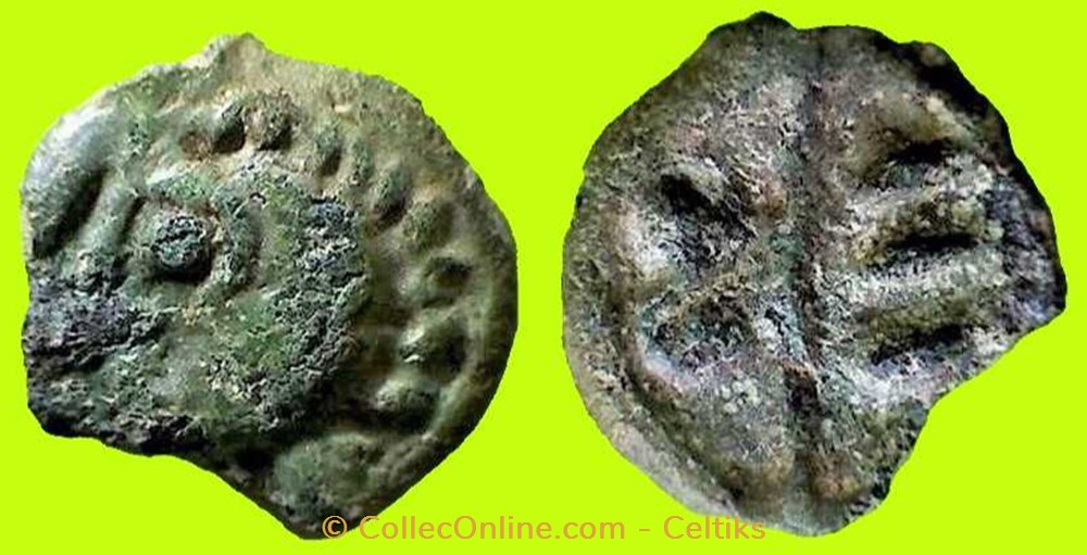 monnaies antiques celtes potin aux chevrons tete hirsute aux petites meches a