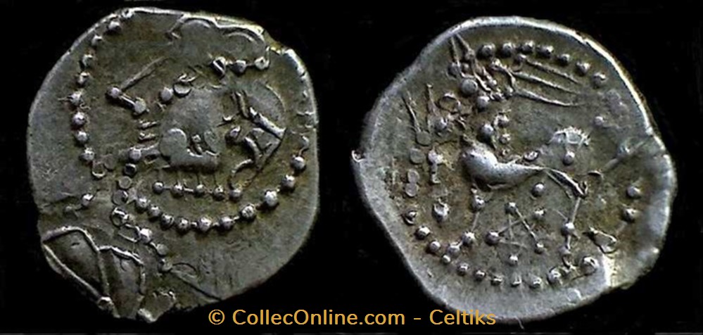 double frappe - denier au glaive et au pentagramme monnaie antique av jc gauloise double frappe denier au glaive et au pentagramme