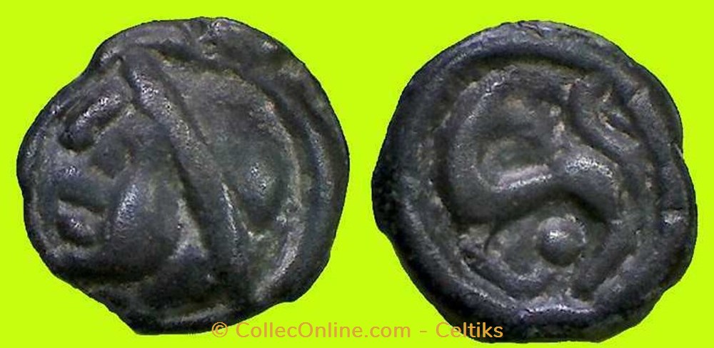 potin à la tête casquée et au cheval monnaies antiques celtes potin a la tete casquee et au cheval