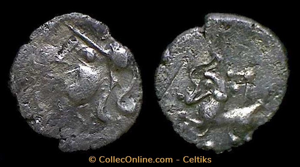 quinaire à la tête casquée à gauche et au carnyx monnaies antiques celtes quinaire a la tete casquee a gauche et au carnyx