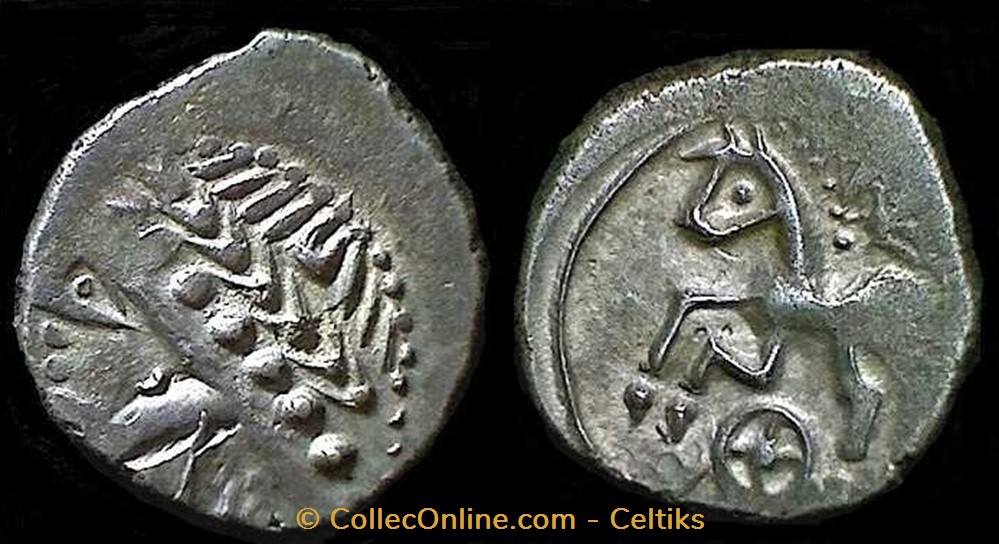 denier VOL au cheval et à la rouelle * monnaies antiques celtes denier vol au cheval et a la rouelle
