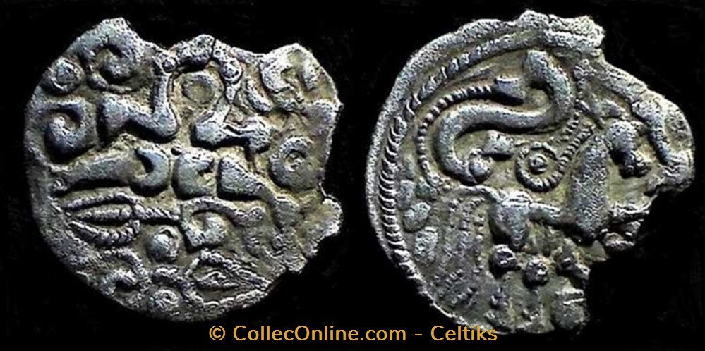 monnaies antiques celtes lamellaire aux chevaux affrontes