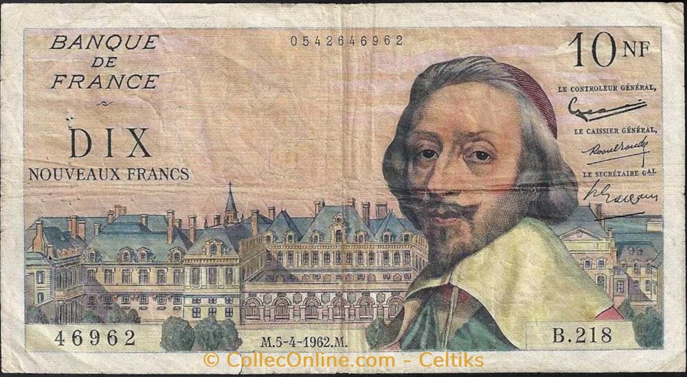 billets europe france 10 nouveaux francs richelieu type 1959
