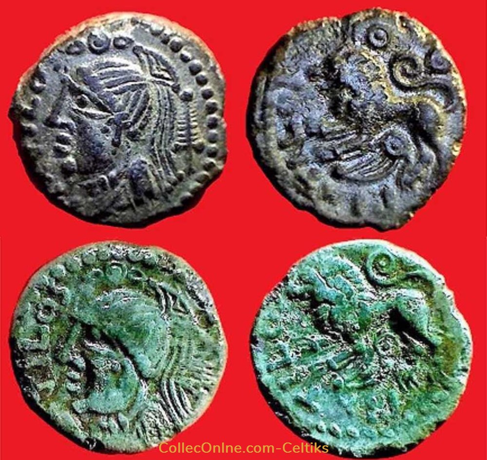bronze PIXTILOS au lion * 2 monnaies antiques celtes bronze pixtilos au lion