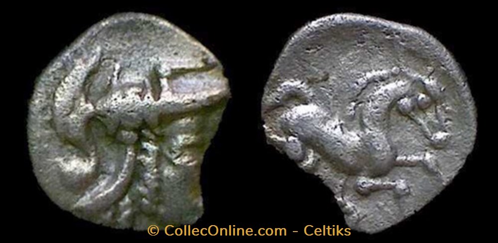 quinaire à la tête de PALLAS monnaies antiques celtes quinaire a la tete de pallas