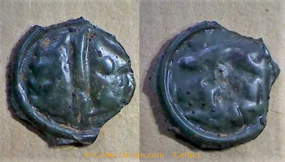 potin OYNDIA à la tête janiforme monnaies antiques celtes potin oyndia a la tete janiforme